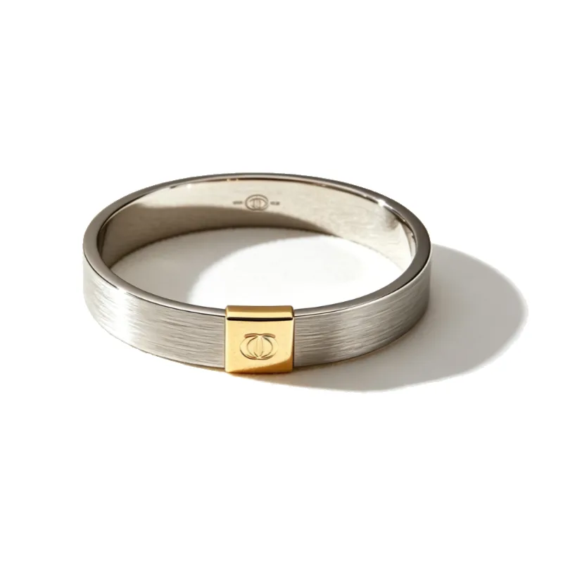 260601-3-Custom-Two-Tone-Stainless-Steel-Logo-Bangle-Bracelet (1) Custom Two-Tone Stainless Steel Logo Bangle Bracelet
