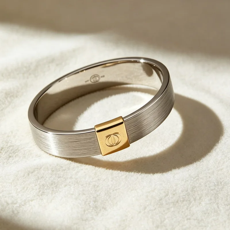 260601-3-Custom-Two-Tone-Stainless-Steel-Logo-Bangle-Bracelet (2) Custom Two-Tone Stainless Steel Logo Bangle Bracelet