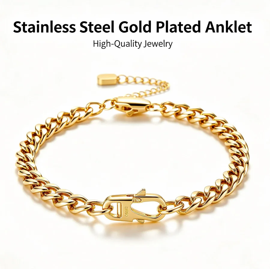 260602-1-Custom-Gold-Cuban-Link-Stainless-Steel-Anklet (1) Custom Gold Cuban Link Stainless Steel Anklet