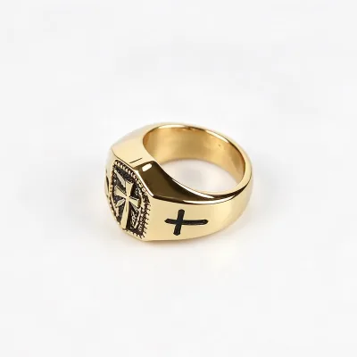 Custom Gold Stainless Steel Cross Signet Ring for Men