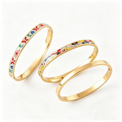 Custom Gold Plated Enamel & Crystal Stainless Steel Bangles