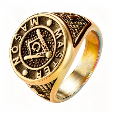Custom Cast Gold Stainless Steel Master Mason Freemason Ring