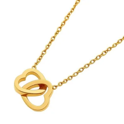 Custom Gold Plated Interlocking Double Heart Stainless Steel Necklace