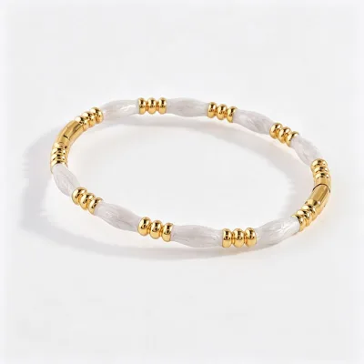 Custom White Marble Enamel Gold Stainless Steel Cuff Bangle