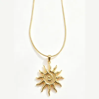 Custom Gold Plated Swirl Sun Stainless Steel Pendant Necklace
