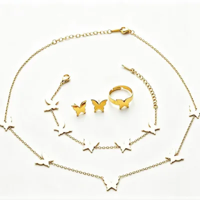 Custom Gold Butterfly Stainless Steel 4-Piece Jewelry Set
