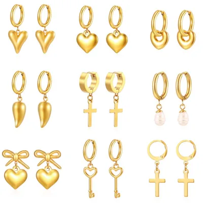 Custom Gold Plated Multi Charm Stainless Steel Hoop Earring Set